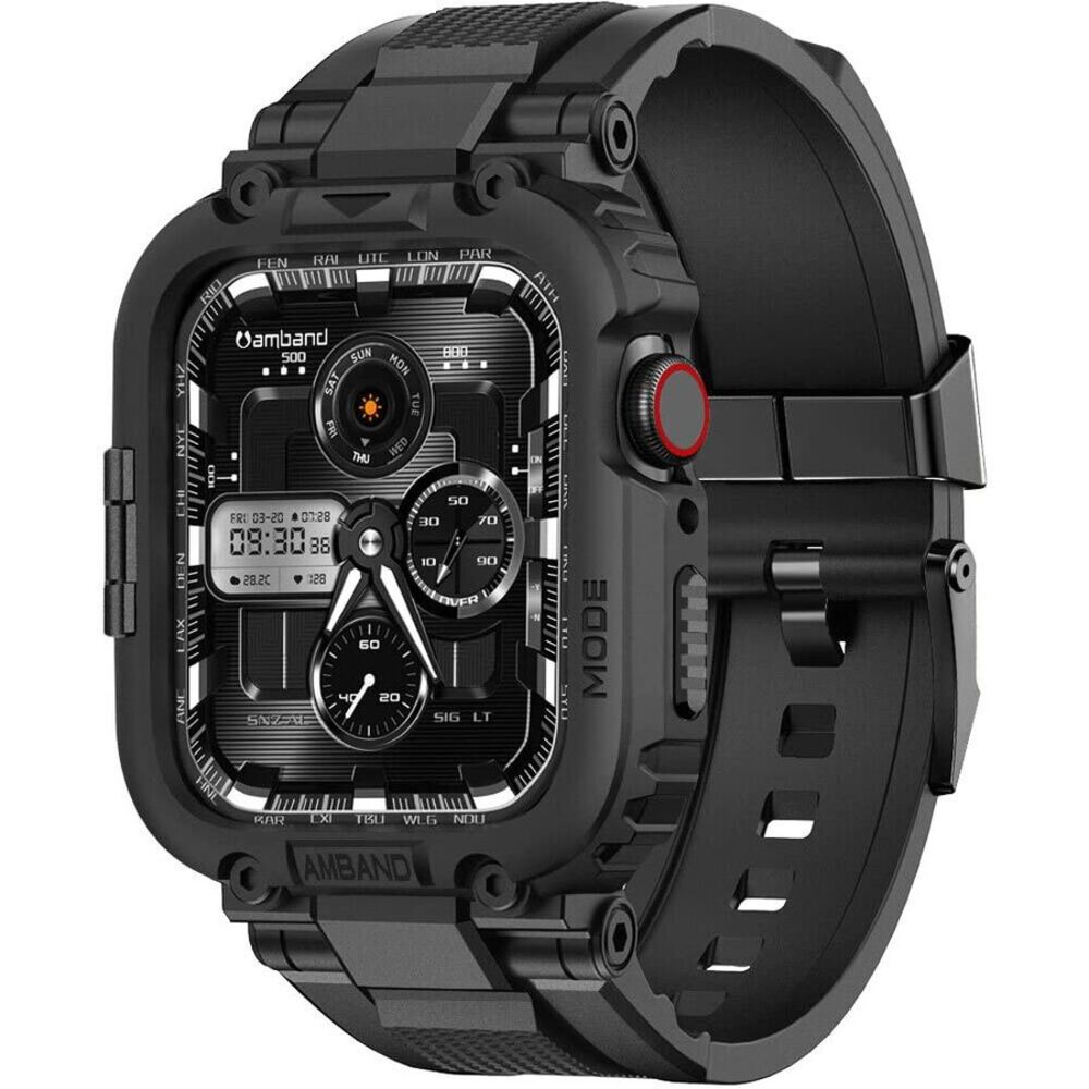 Black Rugged Sport Watch Band For Apple Watch M1  42/44/45mm